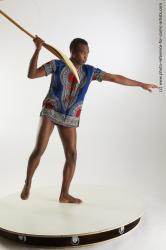 Man Young Athletic Black Fighting with spear Costumes